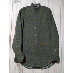 Nautica Shirt Men's‎ Large Green Gold Button Front Long Sleeve
